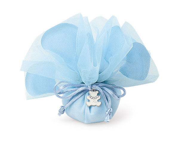 Sacchetto tulle-azzurro con orsetto-5,5x10 cm-cupido - Chiara Home Shabby