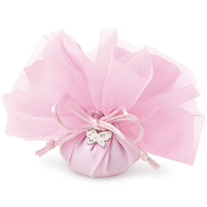 Sacchetto tulle-rosa con farfalla-5,5x10 cm-cupido