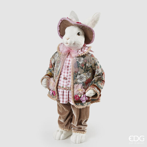Coniglio dandy-h.51 cm-resina tessuto-edg