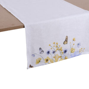 Runner con fiori giallo e blu sui lati corti-lino-140x50 cm-new diffusion