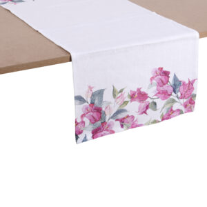 Runner con fiori sui lati corti bougainville-100x40cm-lino- new diffusion