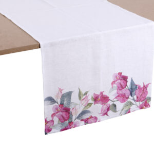 Runner con fiori sui lati corti bougainville-140x50 cm-lino-new diffusion