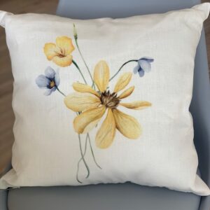 Cuscino fiori giallo e blu-lino-45x45 cm-new diffusion