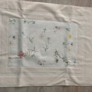 Tappetino spugna-fascia lino centrale-fiori-50x70 cm-new diffusion