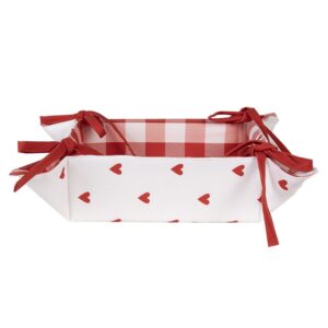 Cestino pane quadrato-cuori bianco rosso-35x35x8 cm-cotone-clayre & eef