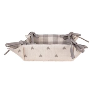 Cestino pane quadrato-cuori beige grigio-35x35x8 cm-cotone-clayre & eef