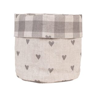 Cestino pane tondo-cuori beige grigio-15x16 cm-cotone-clayre & eef