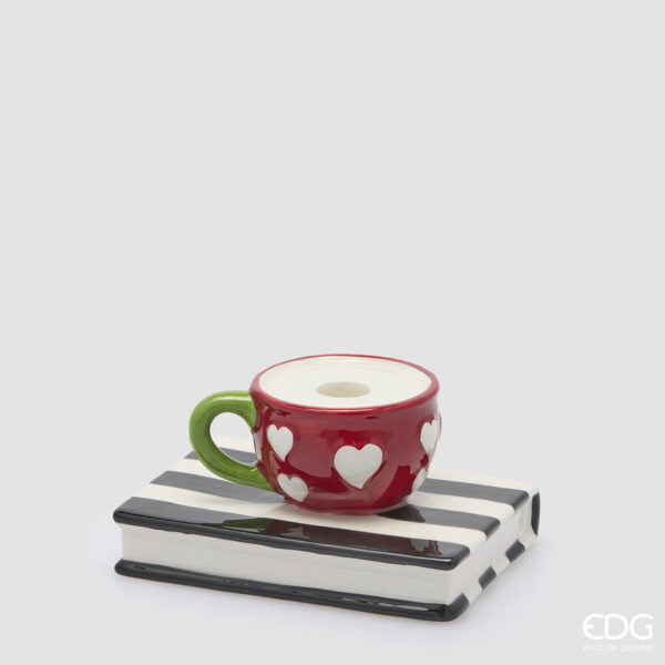 Portacandela tazza libro-h.8x15x12 cm-ceramica-edg