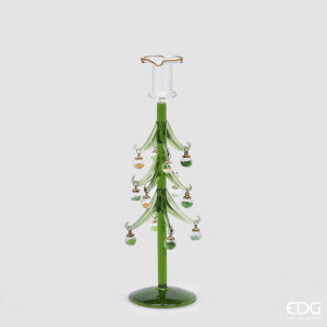 Portacandela pino decori-vetro-h.32x9 cm-edg