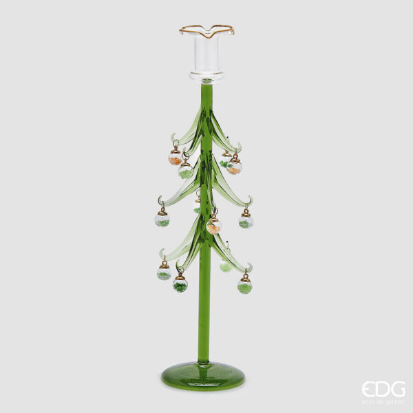 Portacandela pino decori-vetro-h.36,5x9 cm-edg