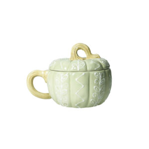 Tazza zucca con coperchio-verde-ceramica dolomite-13x12 cm-brandani