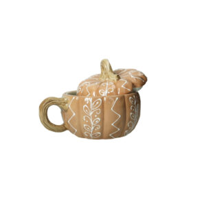 Tazza zucca con coperchio-arancio-ceramica dolomite-13x12 cm-brandani