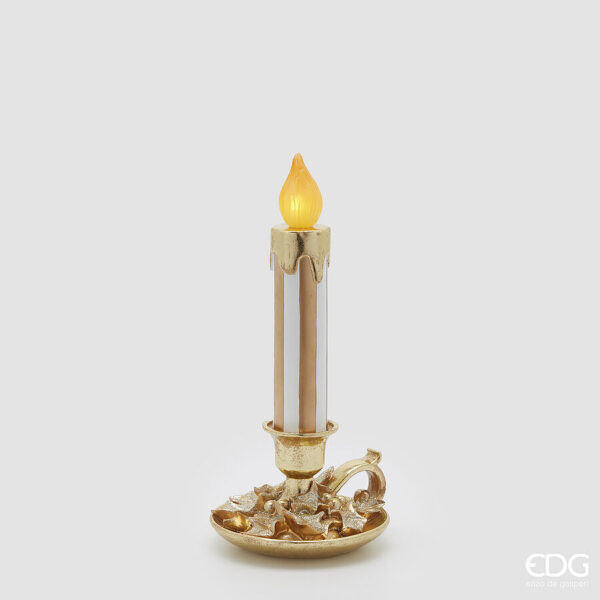 Candela led con piattino-h.38x18 cm-poliresina-edg