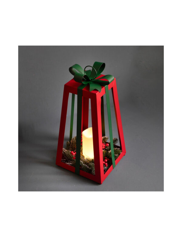 Lanterna con fiocco-metallo candela led-23x23x45,5 cm-brandani