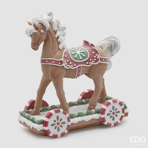 Cavallo a dondolo marzapane-h.38x34,5x16 cm-poliresina-edg