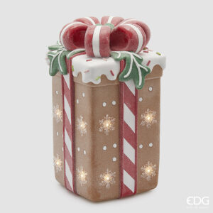 Pacco regalo marzapane led-h.41x24x24 cm-poliresina-edg