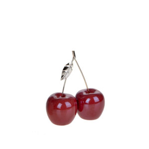 Ciliegie -ceramica con gambo e foglie oro metal-12,5x5,5x15 cm-brandani