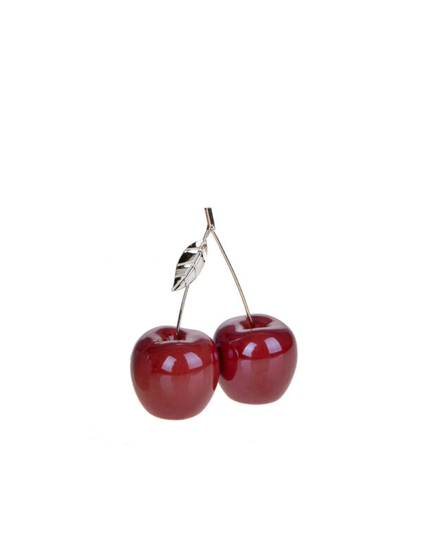 Ciliegie -ceramica con gambo e foglie oro metal-12,5x5,5x15 cm-brandani