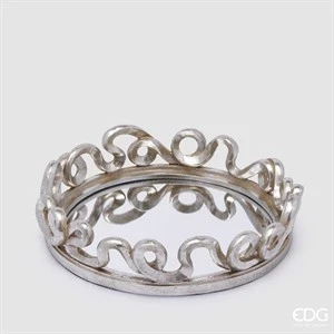 Vassoio balze-argento-resina specchio-diam.26xh.6 cm-edg
