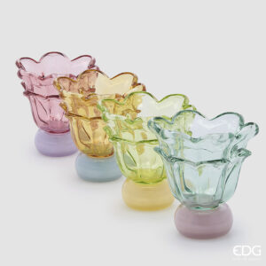 Vaso fiore con piede-vetro-assortito-h.15,5x15 cm-edg