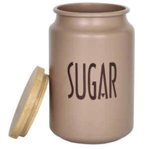 Barattolo sugar-tortora-diam.9x15 cm-metal con tappo bamboo-brandani