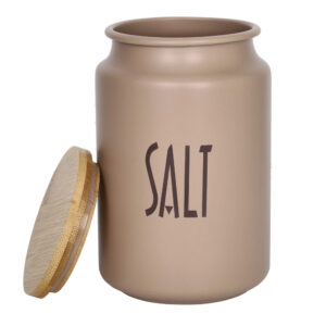 Barattolo salt-tortora-diam.9x15 cm-metal con tappo bamboo-brandani