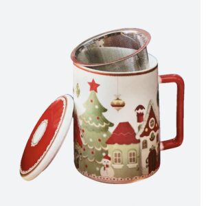 Mug villaggio in festa-con tappo e filtro-porcellana-8x11,5 cm-brandani