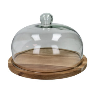 Tagliere acacia-con cupola in vetro-diam.30x16 cm-brandani