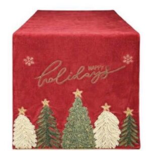 Runner chalet-velluto con ricami-160x40 cm-rosso-clodette