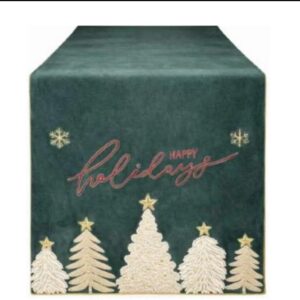 Runner chalet-velluto con ricami-160x40 cm-verde-clodette