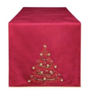 Runner diamond-velluto con ricami-160x40 cm-rosso-clodette