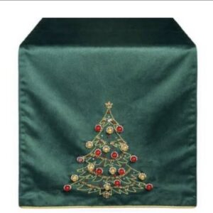 Runner diamond-velluto con ricami-160x40 cm-verde-clodette
