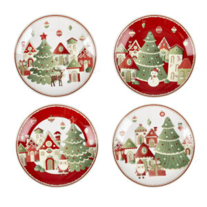 Piattino-set 4 pezzi-villaggio in festa-diam.15 cm-porcellana-brandani