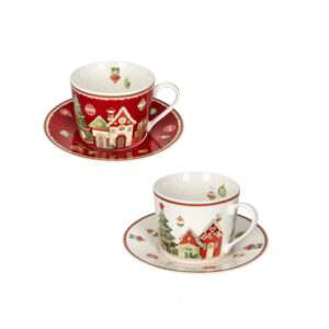 Tazza da te'-set 2 pz-porcellana-villaggio in festa-brandani