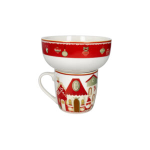 Mug e ciotola-set 2 pezzi-villaggio in festa-porcellana-brandani