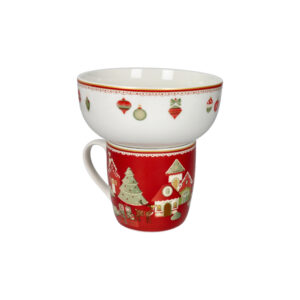 Mug e ciotola-set 2 pezzi-villaggio in festa-porcellana-brandani