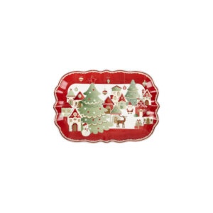 Vassoio smerlato-villaggio in festa-porcellana-26x18 cm-brandani