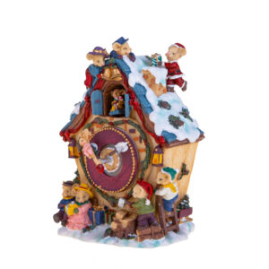 Carillon orologio topini-musica e movimento-resina-18x12x18 cm-brandani